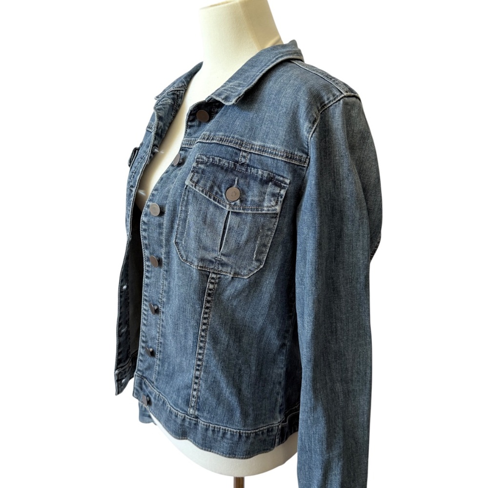 KUT FROM THE KLOTH AMELIA DENIM JEANS JACKET LT DISTRESSING CASUAL CLASSIC BOHO - Picture 4 of 12